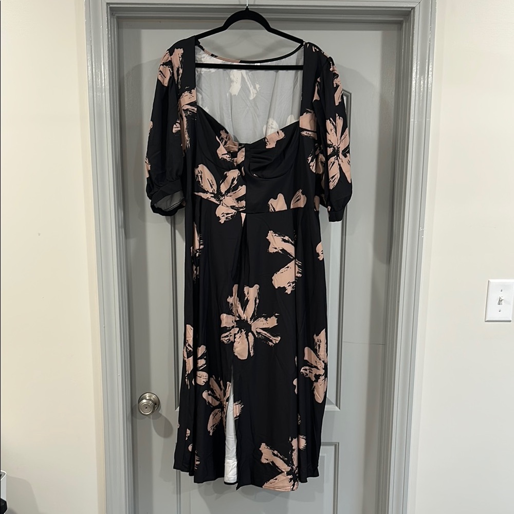 Elegant Floral Black and Tan Dress